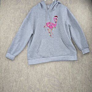 Gray Christmas Flamingo Hoodie 1XL Lightweight Soft 100% Polyester